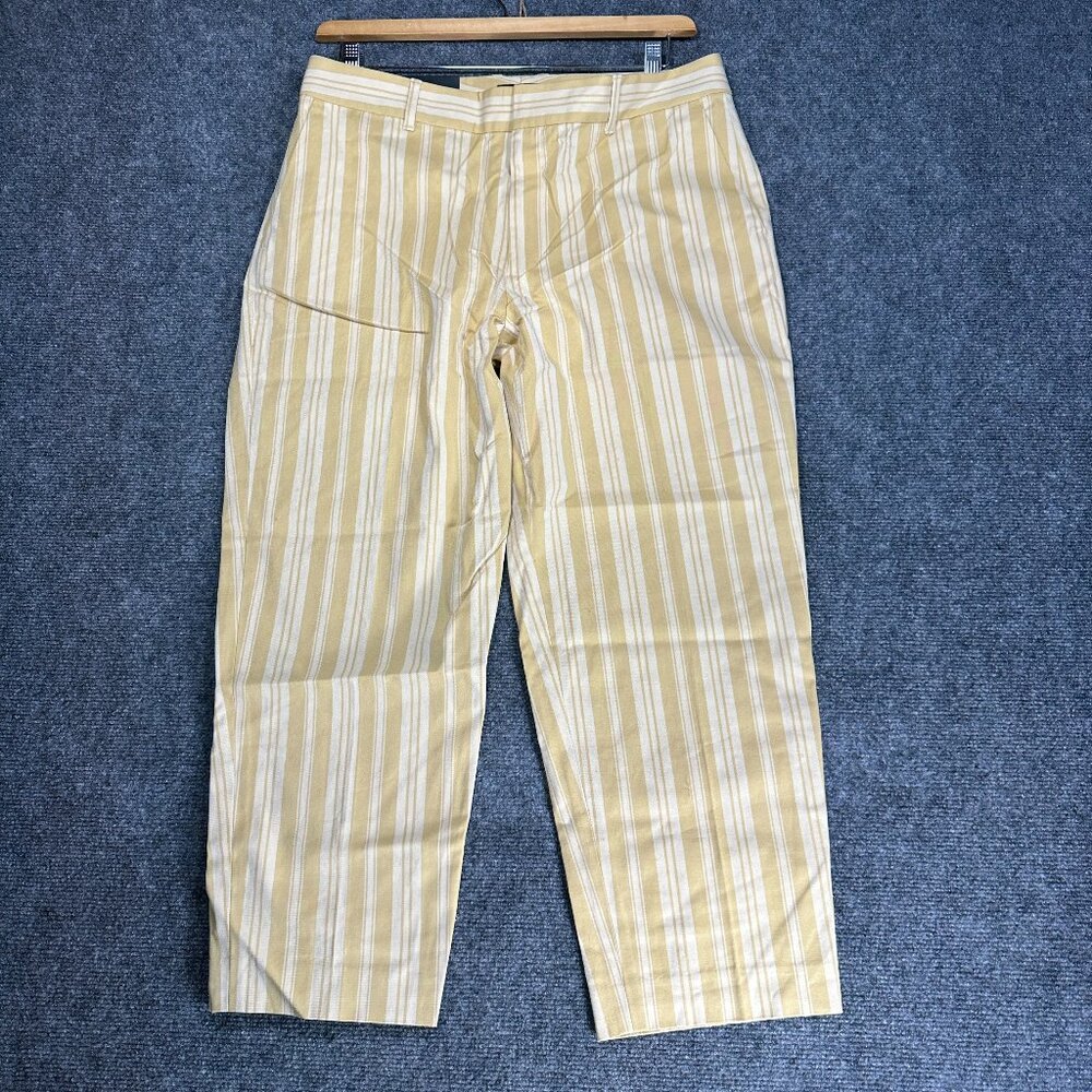 Club Monaco Pants Womens 12 Matie Slim Crop Yellow Stripe Cotton Stretch NEW